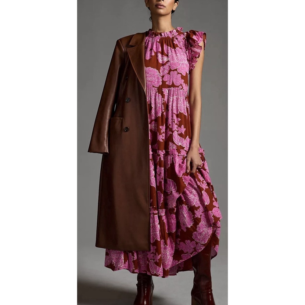 Love The Label Dress Tiered Ruffled Cotton Maxi Floral Print Size S Boho Flowy - Picture 4 of 13